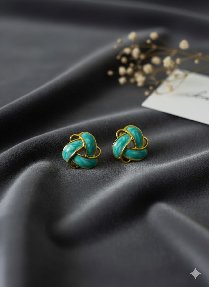 Turquoise Blue Enamel Knot Earrings