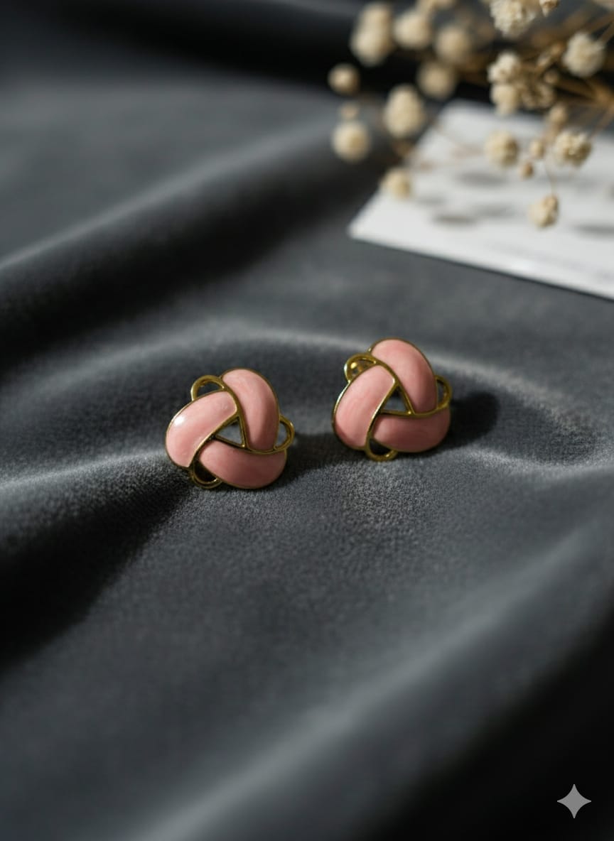 Pastel Pink Enamel Knot Stud Earrings