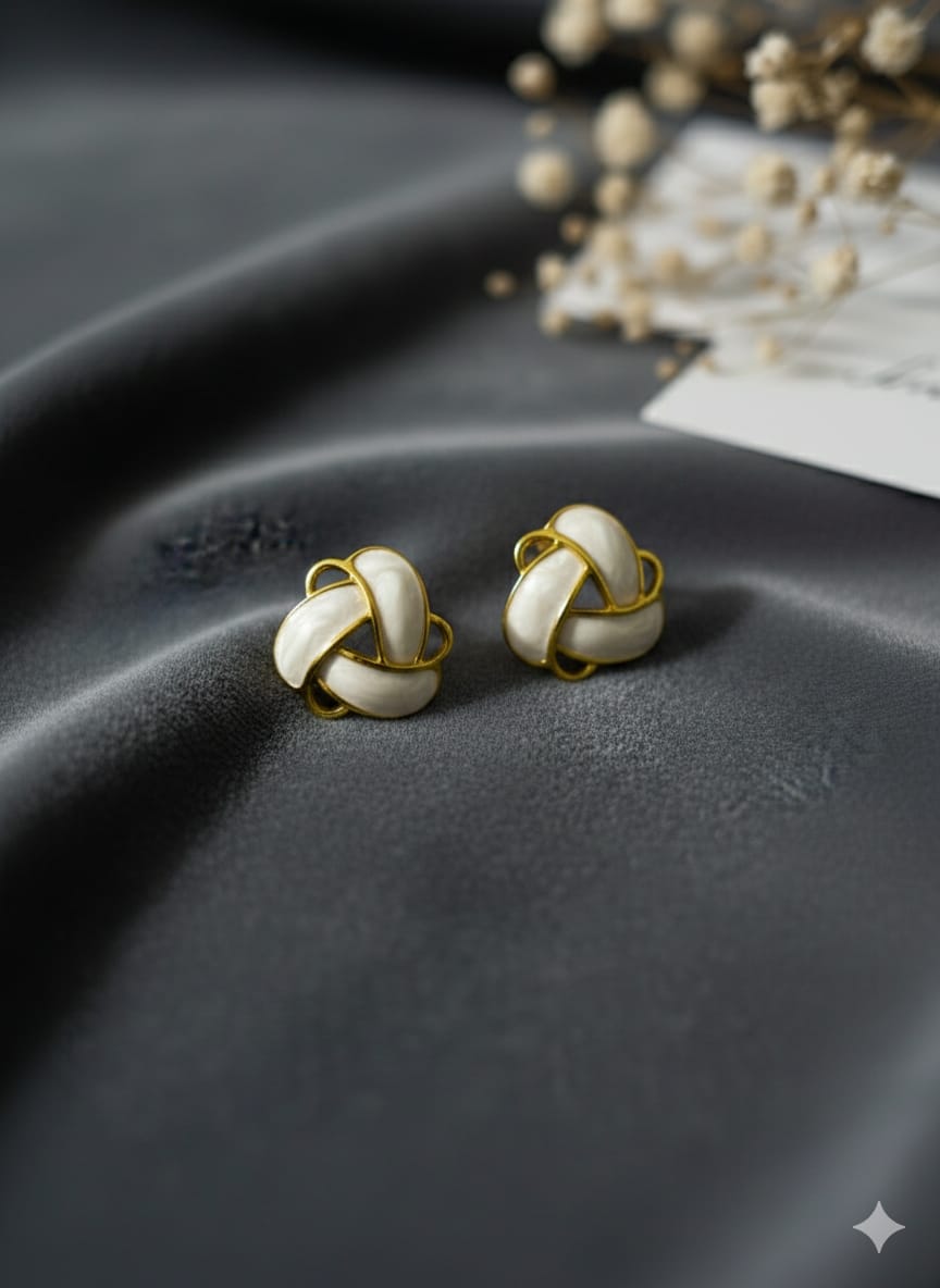 White Enamel Knot Stud Earrings