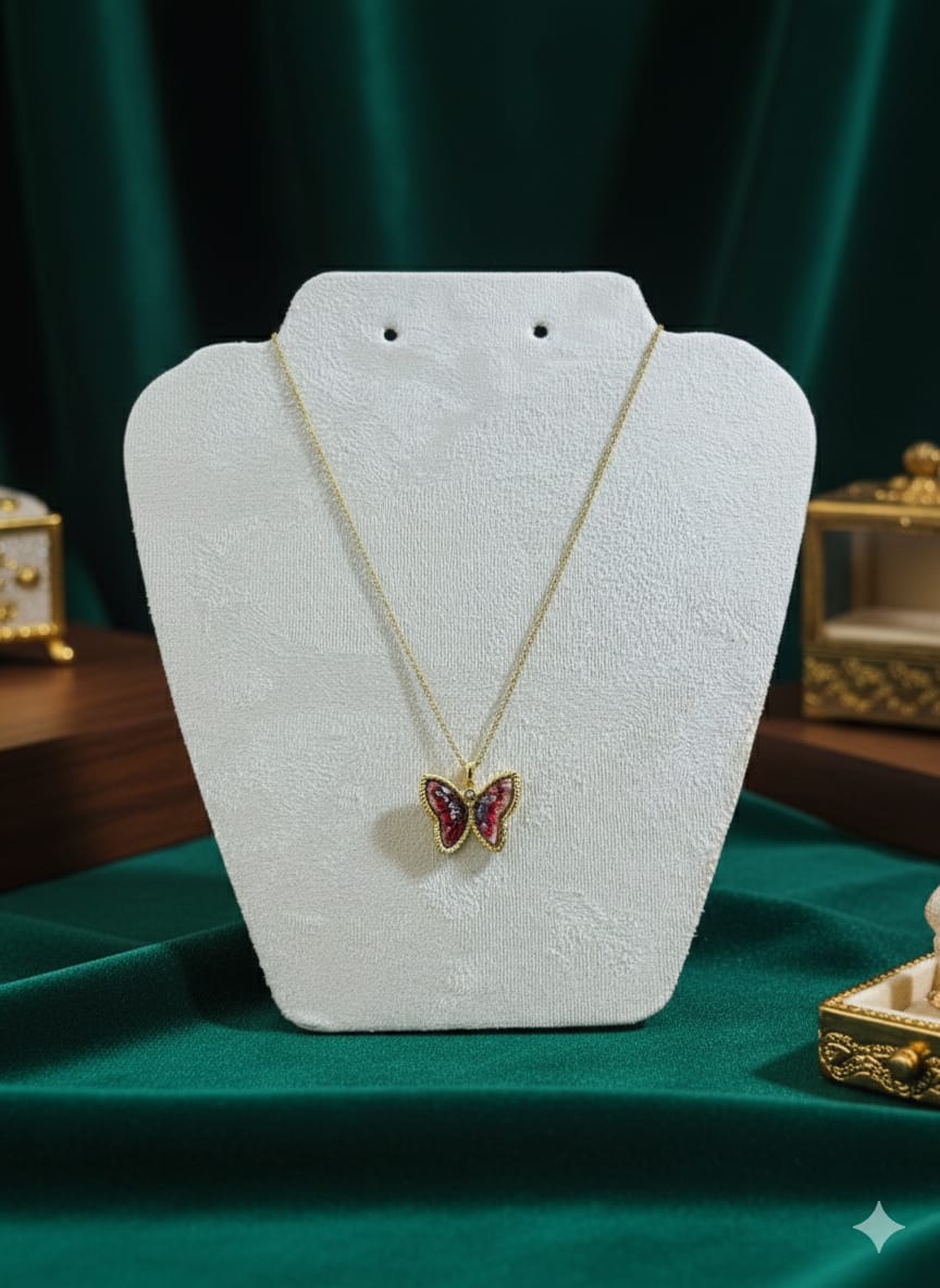 Butterfly Bloom Red Pendant Necklace