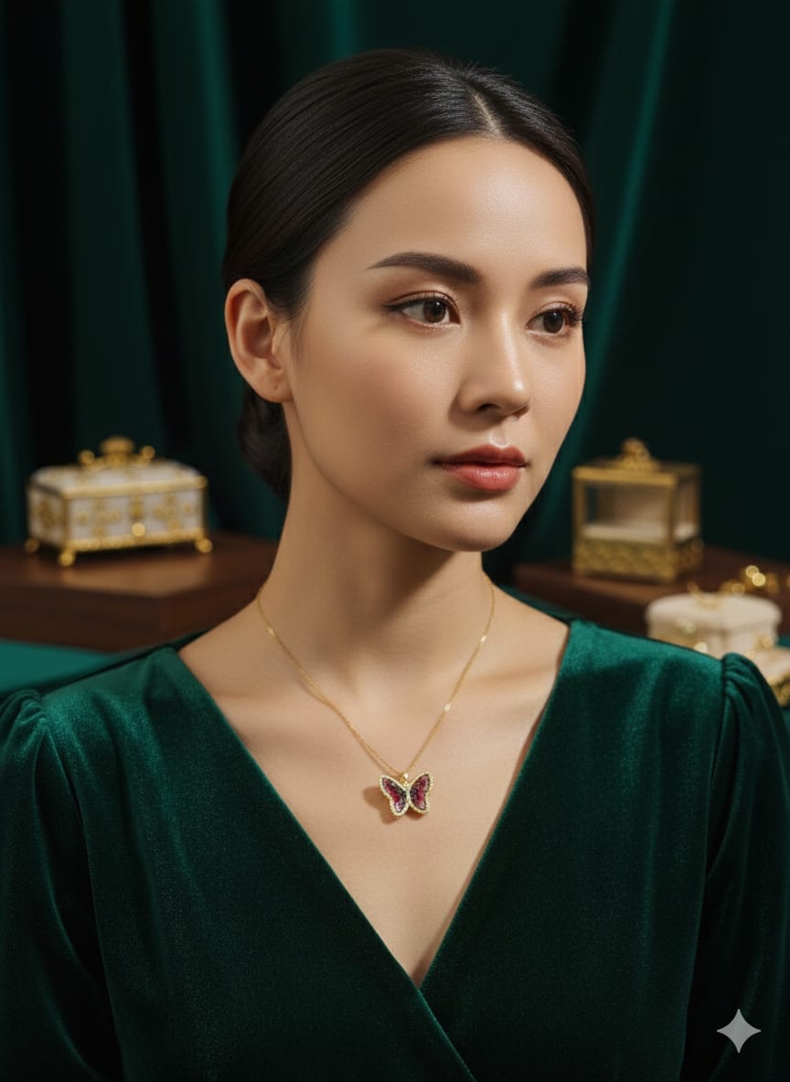 Butterfly Bloom Red Pendant Necklace