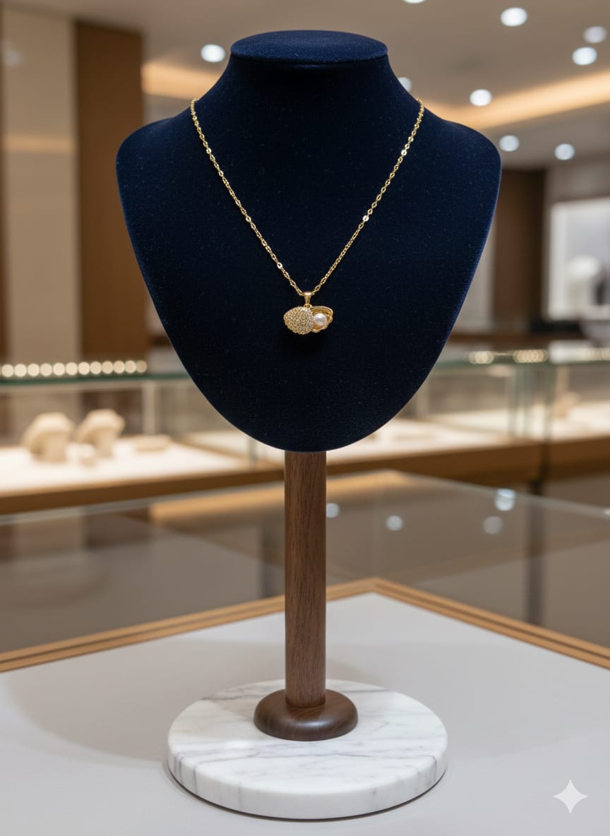 Gold shell and pearl pendant Necklace